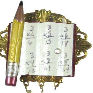 Madness Brooch Teacher Pin Pencil Apple Diploma Book Goldtone Rhinestone Card